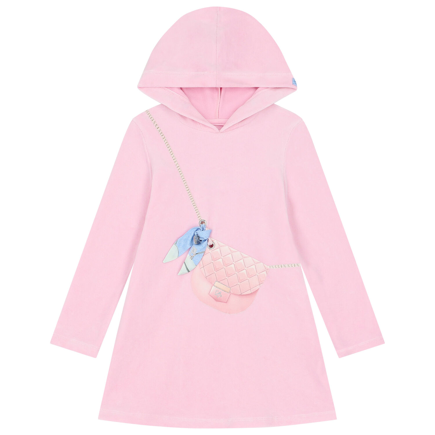 Girls Pink Bag Hooded Dress, 1, hi-res